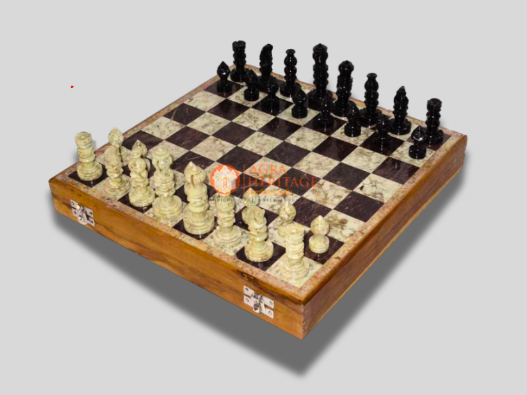 Marble Chess Pieces Gorara Stone Wooden Box